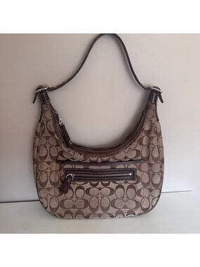 Coach Signature Jacquard Brown Hobo Purse 6045 Shoulder Bag Y2K Style